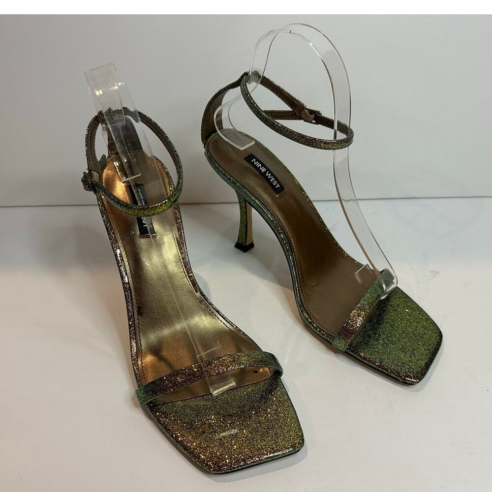 Nine West Yess Rainbow Chrome Glitter Heels Women’s 10 Strappy Party Glam
